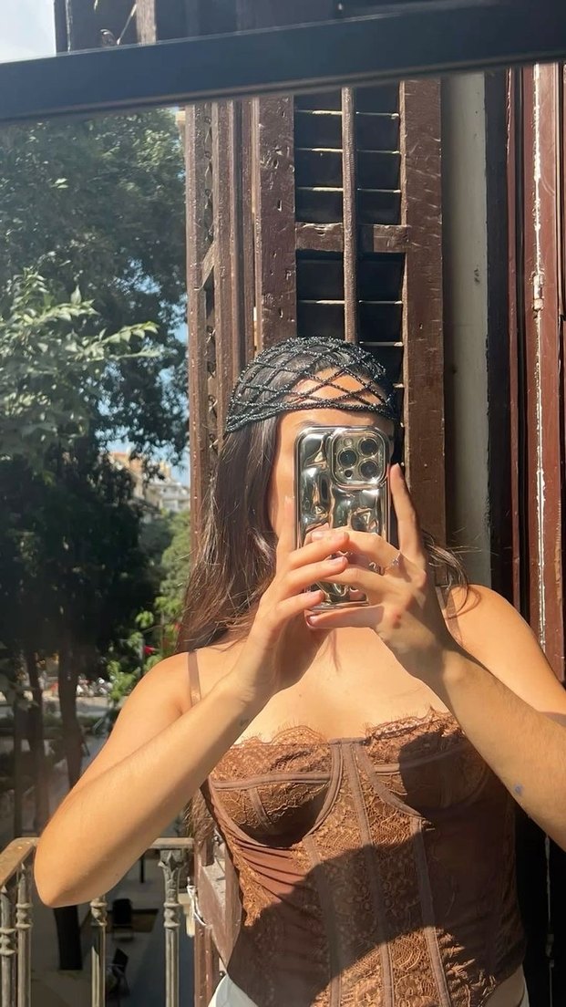 Bej Dantel Detaylı Örgü Bohem Saç Bandı - Görsel 3