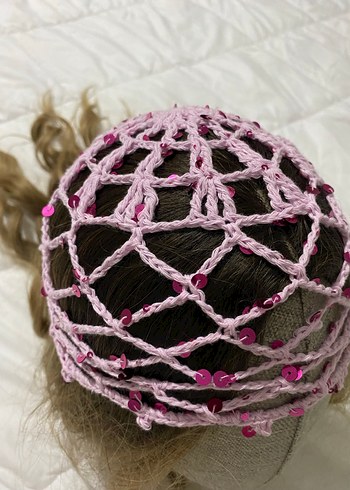 Pulllu Dantel Detaylı Pembe Örgü Saç Aksesuarı - Görsel 3