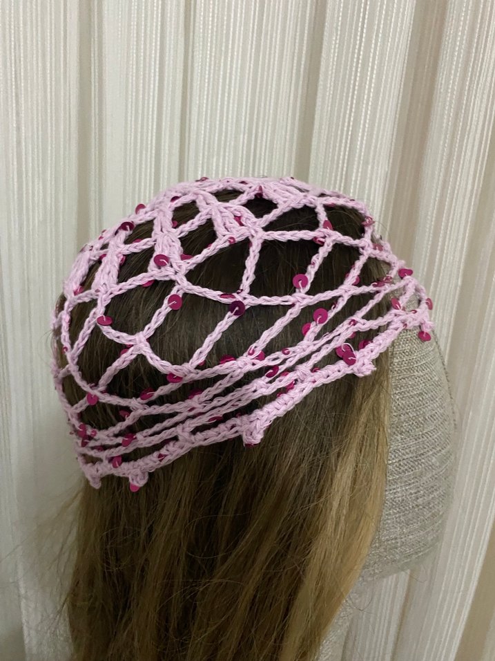 Pulllu Dantel Detaylı Pembe Örgü Saç Aksesuarı - Görsel 2