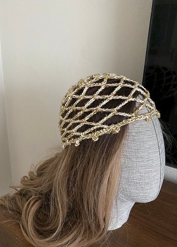 Parlak Bej Örgü Saç Aksesuarı - Görsel 2