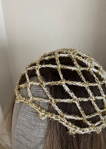 Parlak Bej Örgü Saç Aksesuarı - Görsel 4