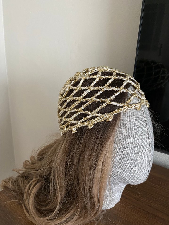 Parlak Bej Örgü Saç Aksesuarı - Görsel 2