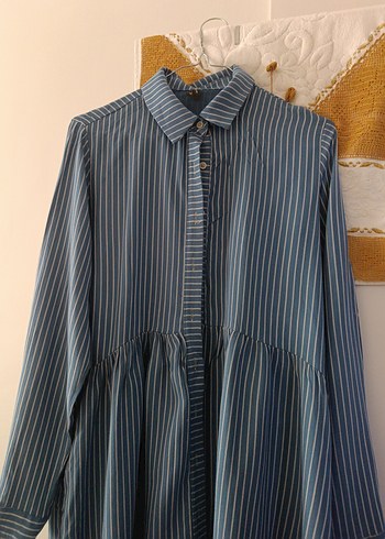 Kadın Mavi Çizgili Uzun Kollu Gömlek - Görsel 2
