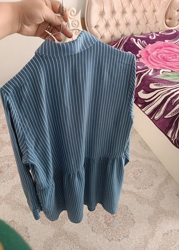 Kadın Mavi Çizgili Uzun Kollu Gömlek - Görsel 5