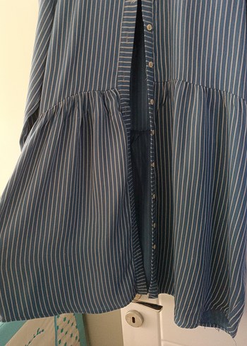 Kadın Mavi Çizgili Uzun Kollu Gömlek - Görsel 3