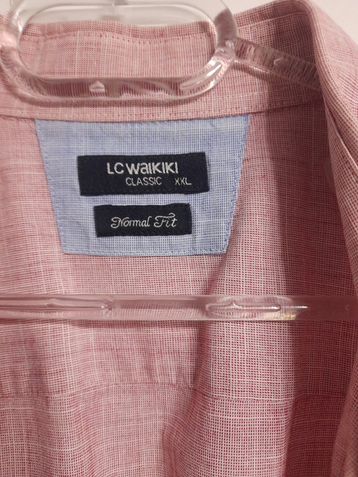 Lcwaikiki 2XL Pembe Keten Kısa Kollu Erkek Gömlek - Görsel 3