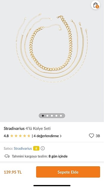 Stradivarius gold ve gümüş kolye ve şort