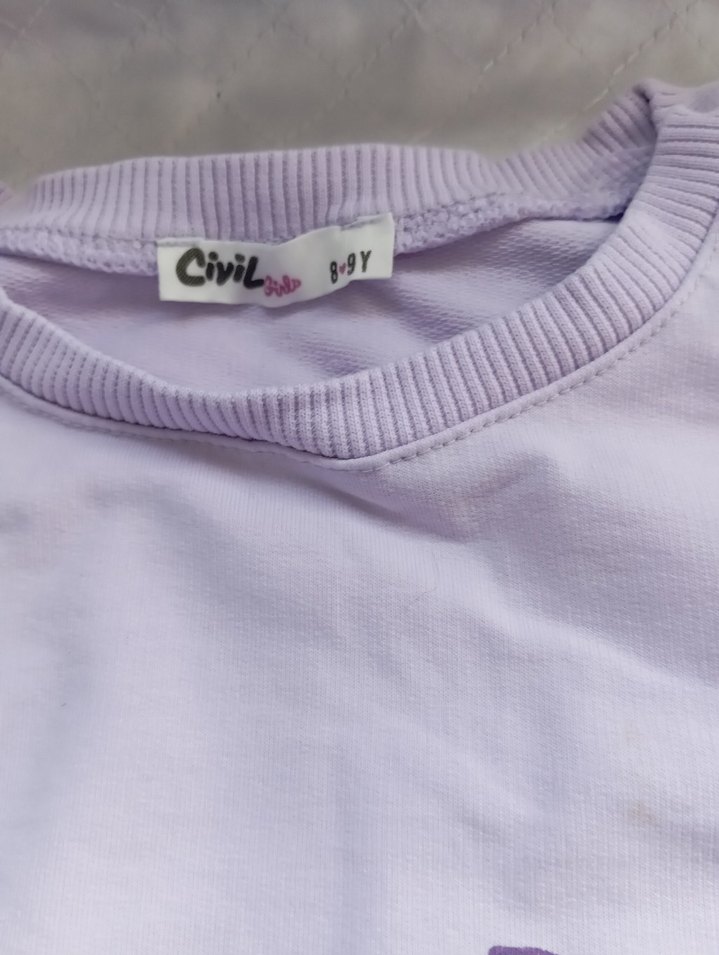 Mor Pamuklu Baskılı Rahat Kesim Kız Eşofman Takımı - Görsel 3