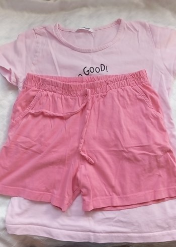 Pembe Kız Çocuk Basic Tişört ve Şort Takımı - Görsel 2