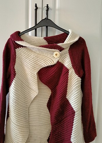 Zara Bordo Gri Örgü Bohem Kadın Hırka