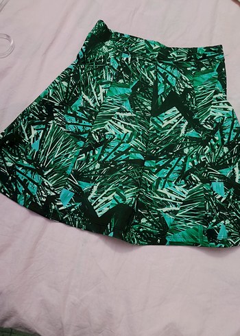 Yeşil Desenli Pilili diz boyunda etek - Görsel 2