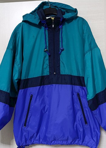 American Vintage Retro Renk Bloklu Kapusonlu Ruzgarlik