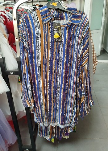 Bohem Uzun Kollu Renkli Kadın Gömlekli takim