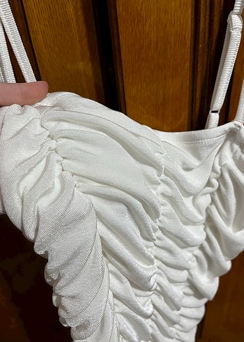 Beyaz Keten Pilili Mini Elbise - Görsel 2