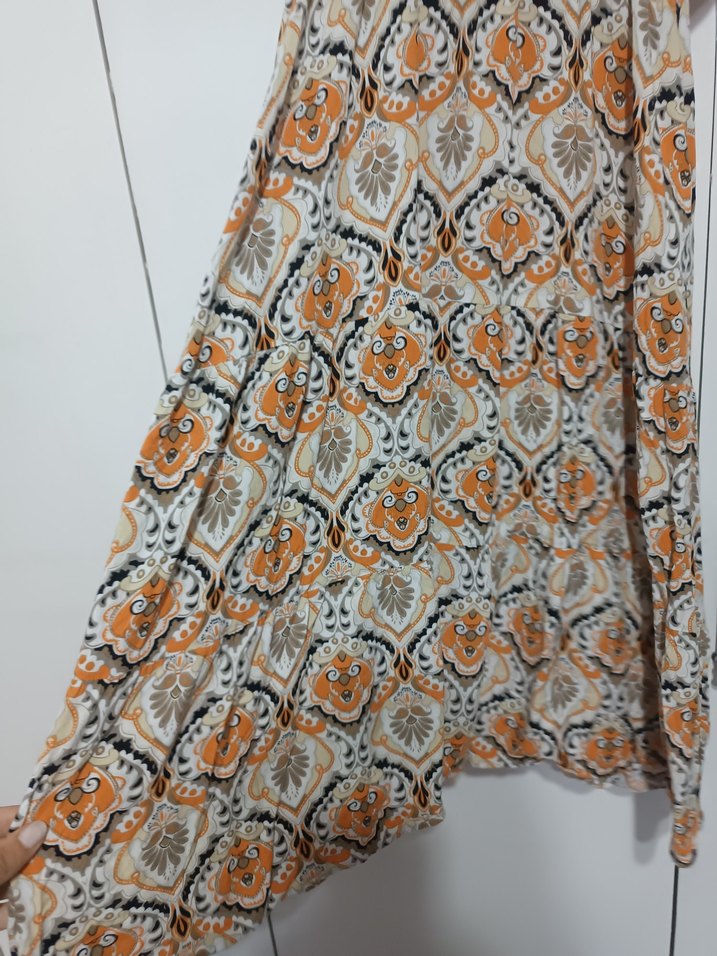 Bohem V Yaka Kısa Kollu Uzun Elbise - Görsel 2