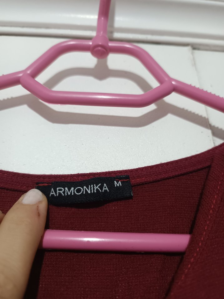 Bordo Keten Salaş Uzun Elbise - Görsel 3