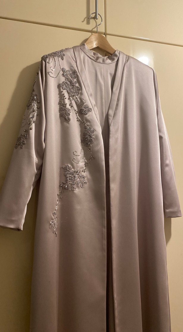 Pudra İşlemeli  Saten Abiye Takım - Görsel 2