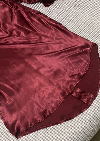 Bordo abiye saten uzun elbise - Görsel 3