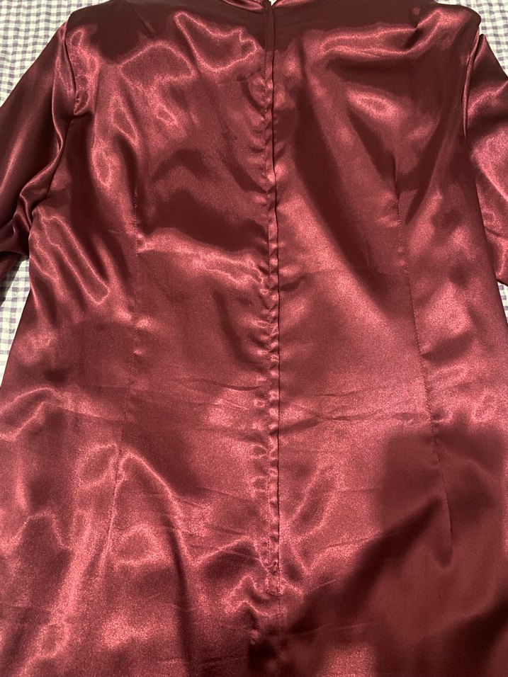 Bordo abiye saten uzun elbise - Görsel 4