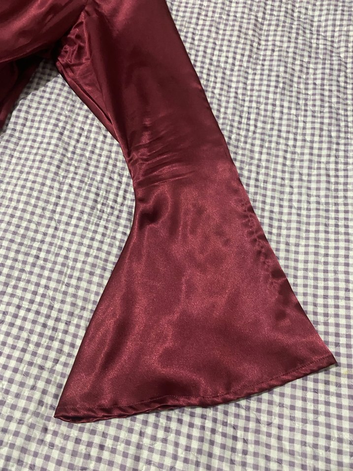 Bordo abiye saten uzun elbise - Görsel 2