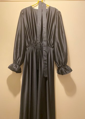 Siyah Uzun Abiye Saten Elbise - Görsel 2