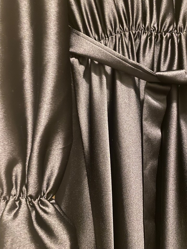 Siyah Uzun Abiye Saten Elbise - Görsel 4