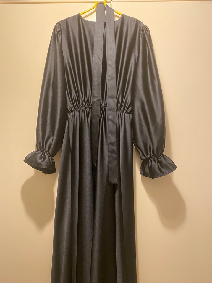 Siyah Uzun Abiye Saten Elbise - Görsel 2