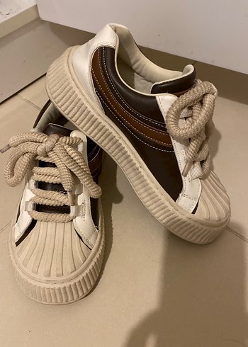 Bej kahve Çizgili Platform Topuklu Kadın Spor Ayakkabı - Görsel 3