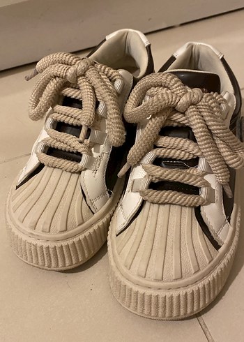 Bej kahve Çizgili Platform Topuklu Kadın Spor Ayakkabı - Görsel 5