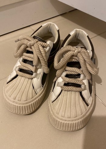 Bej kahve Çizgili Platform Topuklu Kadın Spor Ayakkabı - Görsel 2