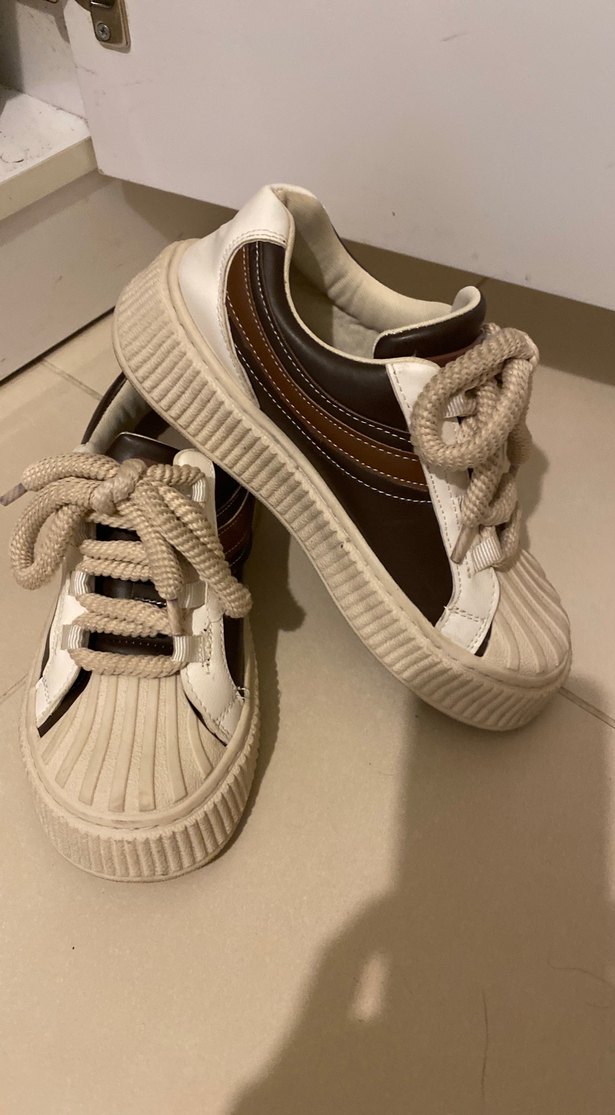 Bej kahve Çizgili Platform Topuklu Kadın Spor Ayakkabı - Görsel 3