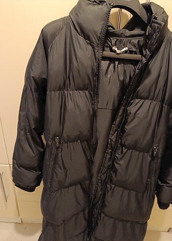 Siyah Uzun Kadın Kışlık Şişme Kaban - Görsel 3