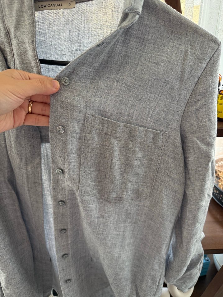 Gri Keten Kadın Gömlek Uzun Kollu - Görsel 2