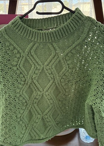 Yeşil Bohem Örgü Kadın Kazak - Görsel 2