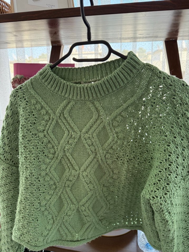 Yeşil Bohem Örgü Kadın Kazak - Görsel 3