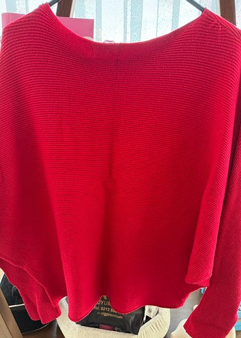 Kırmızı V Yaka Örgü Kadın Kazak - Görsel 2