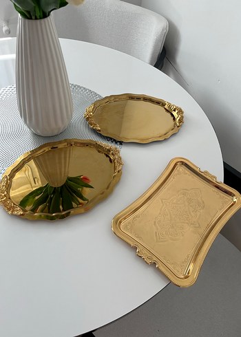 Paşabahçe Parlak Altın Renk Dekoratif Tepsi üç adet fiyatı