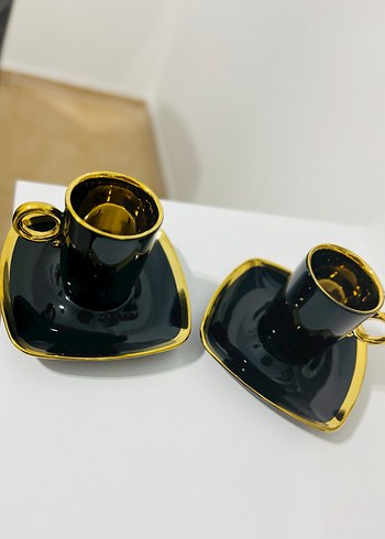 Schafer duble boy Siyah Altın Detaylı 2'li Fincan ve Tabak Seti - Görsel 6