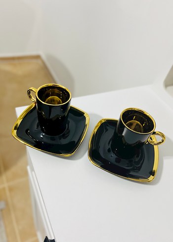 Schafer duble boy Siyah Altın Detaylı 2'li Fincan ve Tabak Seti - Görsel 3