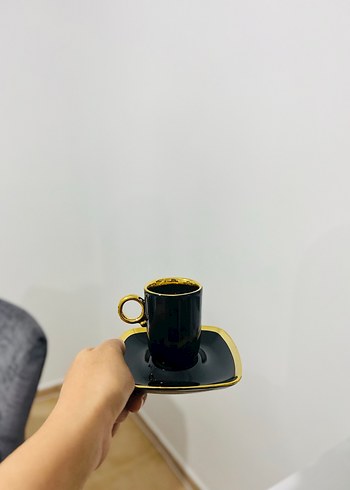 Schafer duble boy Siyah Altın Detaylı 2'li Fincan ve Tabak Seti - Görsel 2