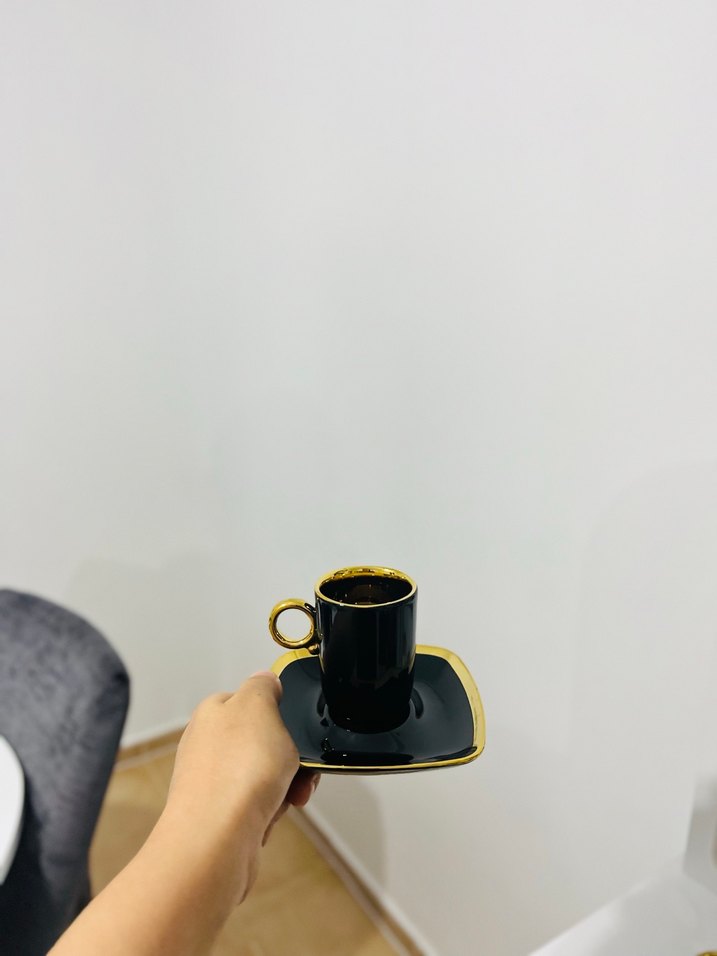 Schafer duble boy Siyah Altın Detaylı 2'li Fincan ve Tabak Seti - Görsel 4