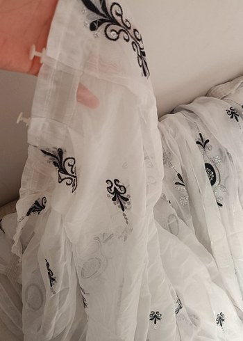 Beden Bohem İşlemeli Beyaz Gri Perde