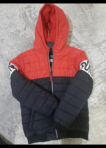 Kapüşonlu Kırmızı Siyah Erkek Çocuk Mont - Görsel 4