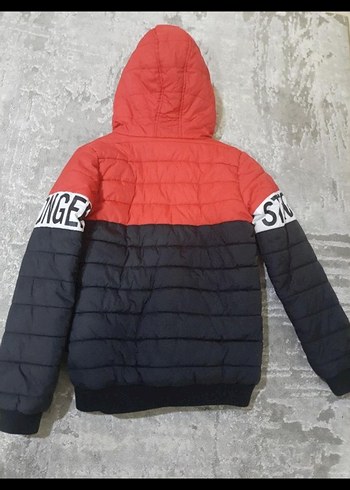 Kapüşonlu Kırmızı Siyah Erkek Çocuk Mont - Görsel 2