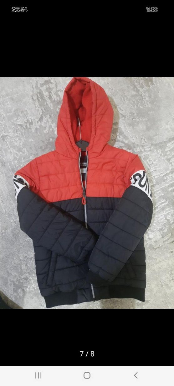 Kapüşonlu Kırmızı Siyah Erkek Çocuk Mont - Görsel 4