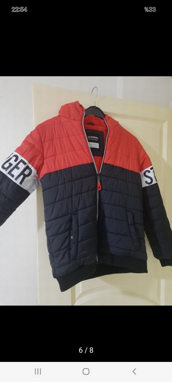 Kapüşonlu Kırmızı Siyah Erkek Çocuk Mont - Görsel 3