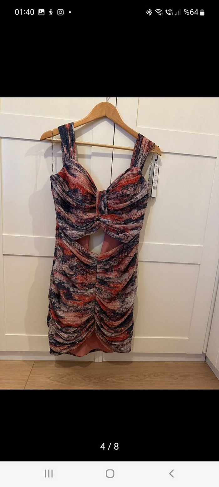 Çok Renkli Drapeli Mini Elbise - Görsel 2