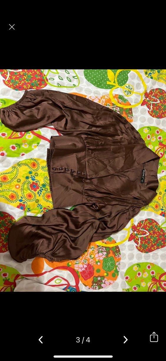 Düğmeli Kahverengi V Yaka Kadın Gömlek - Görsel 2