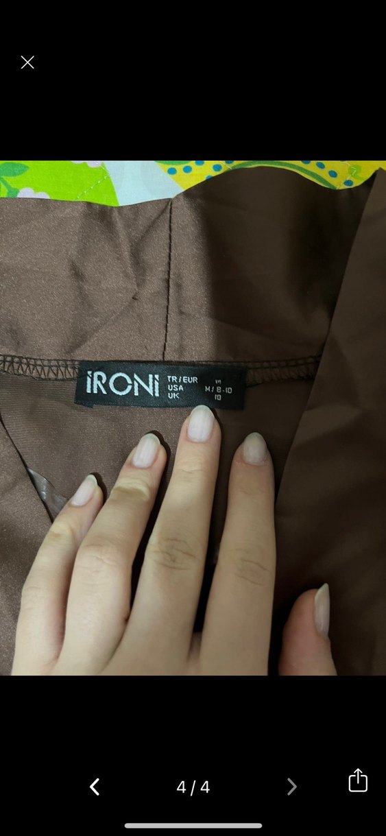 Düğmeli Kahverengi V Yaka Kadın Gömlek - Görsel 4