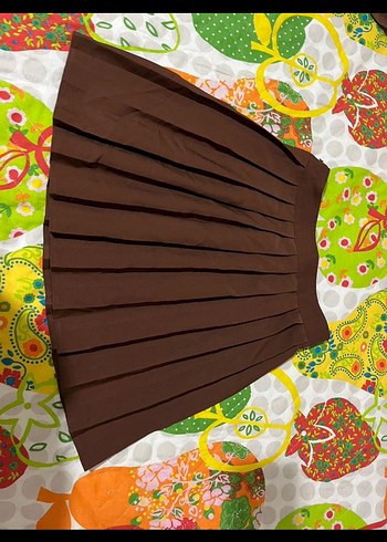 Uzun Kollu Kahverengi Pileli Etek - Görsel 2